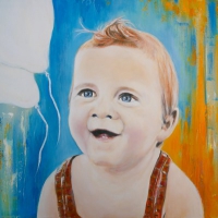 Bub mit Luftballons / Acryl / Originalbild - verkauft