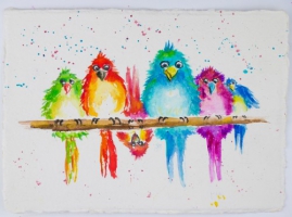 Bunte Vögel / Aquarell