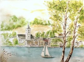 St. Wolfgang - Segelboot / Aquarell / Kunstdruck