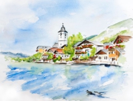 St. Wolfgang / Aquarell / Kunstdruck