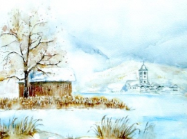 St. Wolfgang im Winter / Aquarell / Kunstdruck