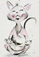 Katze macht Yoga / Aquarell - Tusche