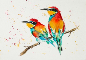 Bunte Vögel / Aquarell